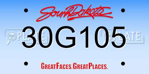 30G105 South Dakota License Plate