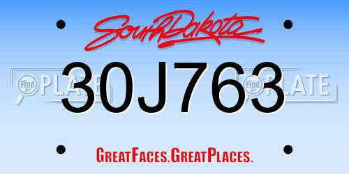 30J763 South Dakota License Plate