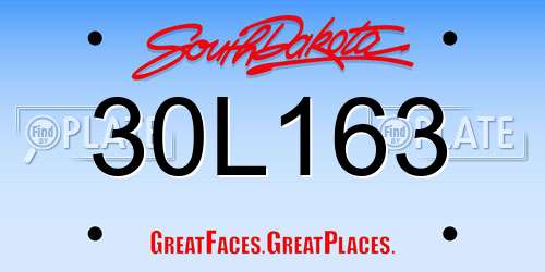 30L163 South Dakota License Plate
