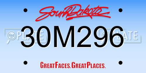 30M296 South Dakota License Plate