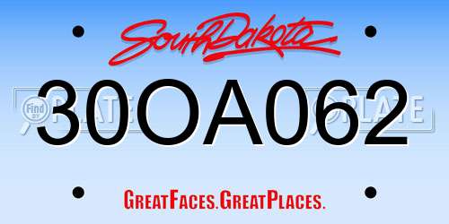 30OA062 South Dakota License Plate