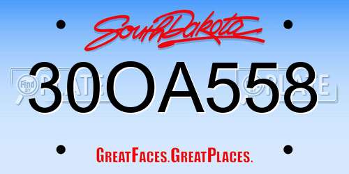 30OA558 South Dakota License Plate