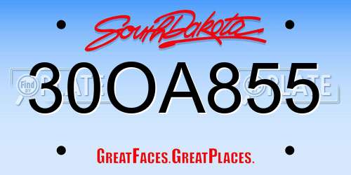 30OA855 South Dakota License Plate