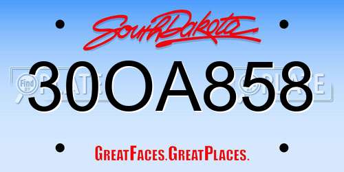 30OA858 South Dakota License Plate