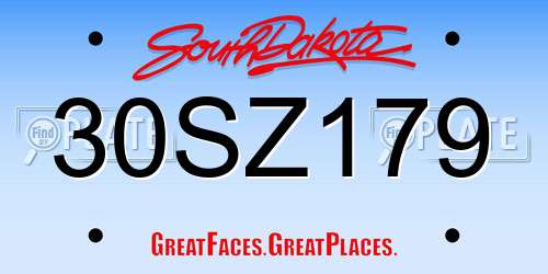 30SZ179 South Dakota License Plate