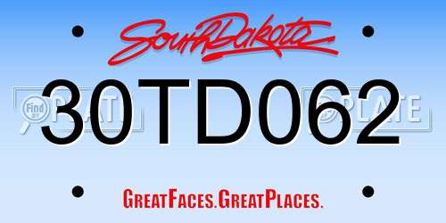 30TD062 South Dakota License Plate
