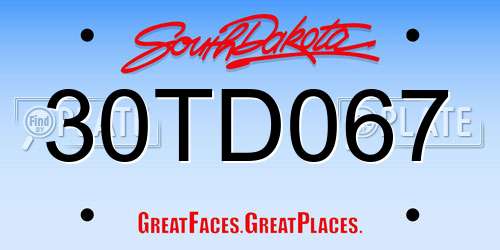 30TD067 South Dakota License Plate