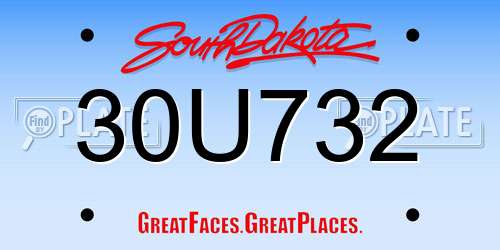 30U732 South Dakota License Plate