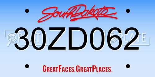 30ZD062 South Dakota License Plate