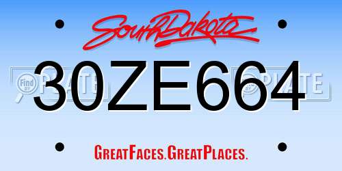 30ZE664 South Dakota License Plate