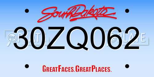 30ZQ062 South Dakota License Plate