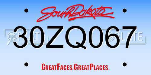 30ZQ067 South Dakota License Plate