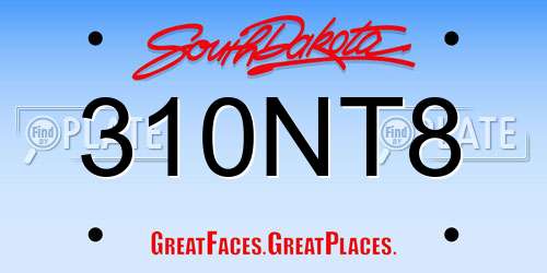 310NT8 South Dakota License Plate