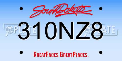 310NZ8 South Dakota License Plate