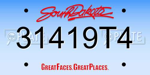 31419T4 South Dakota License Plate