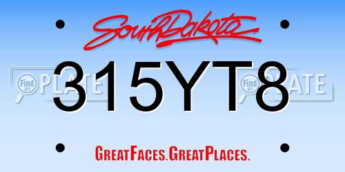 315YT8 South Dakota License Plate