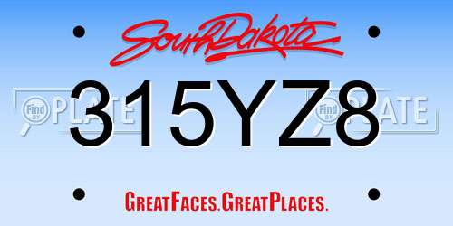 315YZ8 South Dakota License Plate
