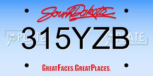 315YZB South Dakota License Plate