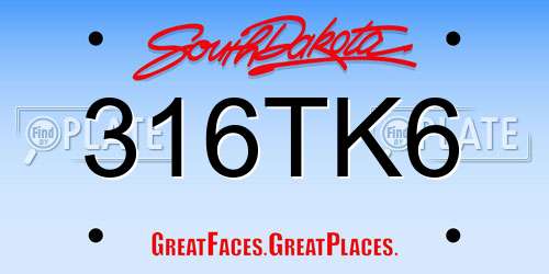 316TK6 South Dakota License Plate