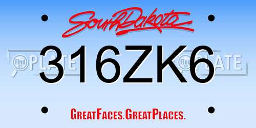316ZK6 South Dakota License Plate