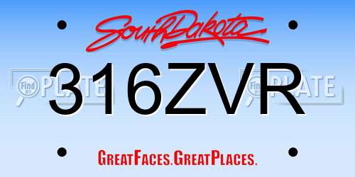 316ZVR South Dakota License Plate