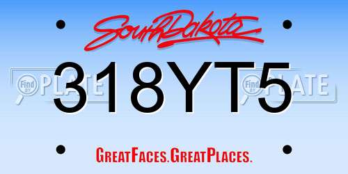 318YT5 South Dakota License Plate