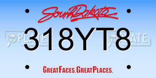 318YT8 South Dakota License Plate