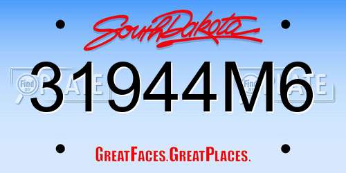 31944M6 South Dakota License Plate