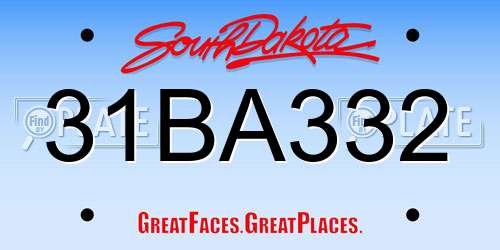 31BA332 South Dakota License Plate