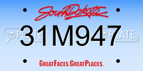 31M947 South Dakota License Plate