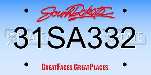 31SA332 South Dakota License Plate
