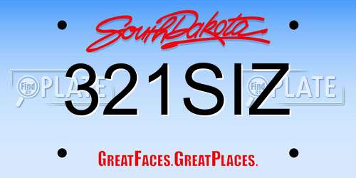 321SIZ South Dakota License Plate