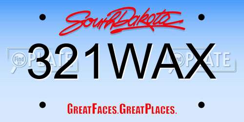 321WAX South Dakota License Plate