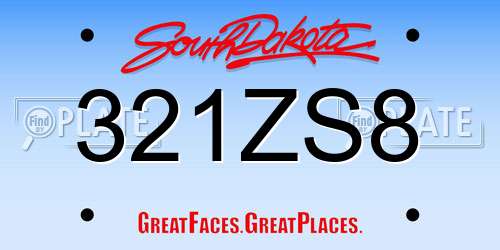 321ZS8 South Dakota License Plate