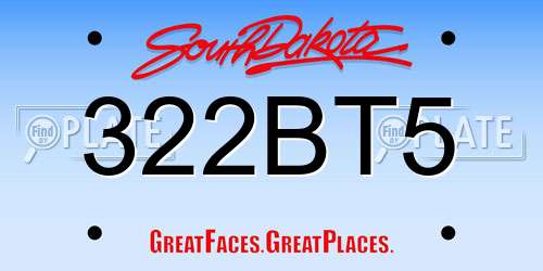 322BT5 South Dakota License Plate