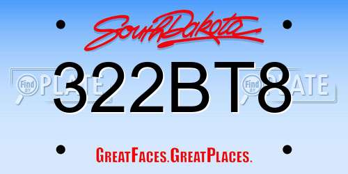 322BT8 South Dakota License Plate