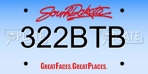 322BTB South Dakota License Plate