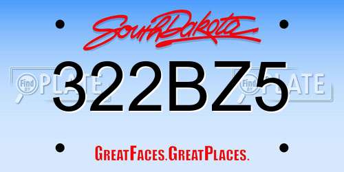 322BZ5 South Dakota License Plate
