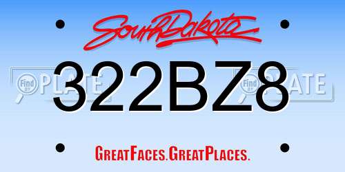 322BZ8 South Dakota License Plate