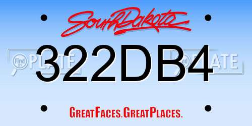 322DB4 South Dakota License Plate