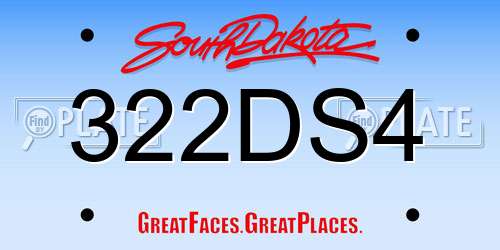 322DS4 South Dakota License Plate