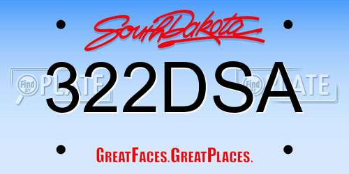 322DSA South Dakota License Plate