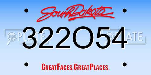 322O54 South Dakota License Plate