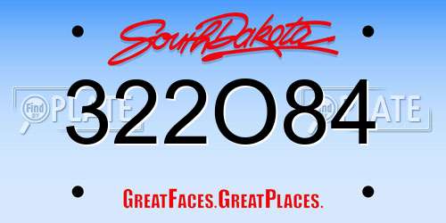 322O84 South Dakota License Plate