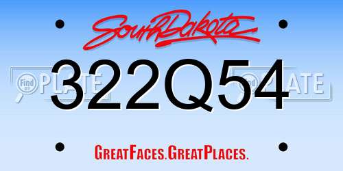 322Q54 South Dakota License Plate