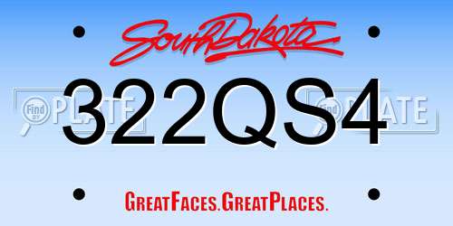322QS4 South Dakota License Plate