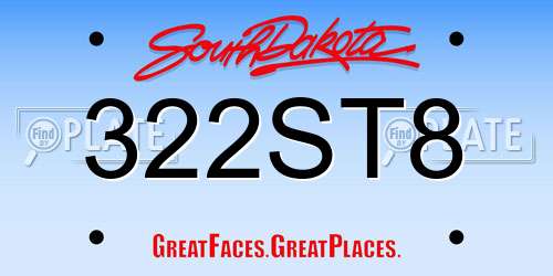 322ST8 South Dakota License Plate