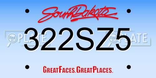322SZ5 South Dakota License Plate