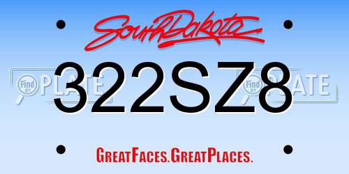 322SZ8 South Dakota License Plate