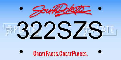 322SZS South Dakota License Plate